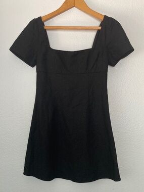 Princess Polly Hastings Babydoll Empire Waist Mini Dress Black Linen Blend sz 4